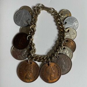 Vintage Foreign Coin Charm Bracelet Cha Cha